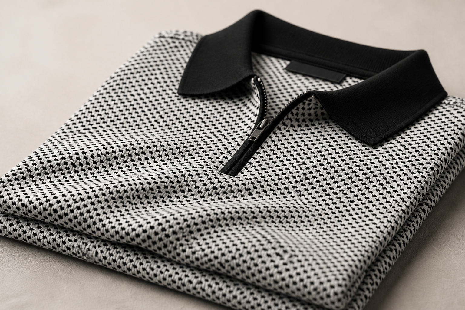 Close-up of soft cotton fabric in gentle folds, showing premium texture and breathable quality of the polo material