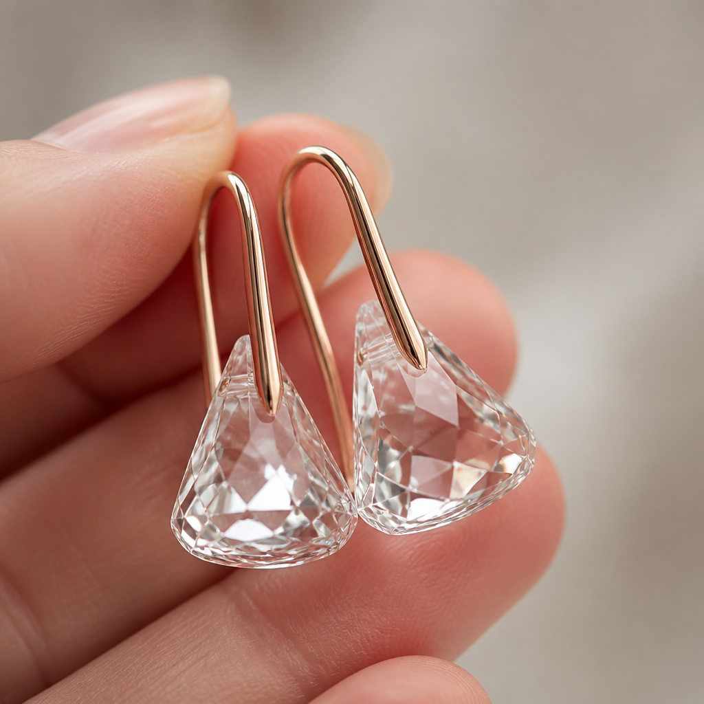 Detail shot of the Toupie cut crystal showing its unique shape