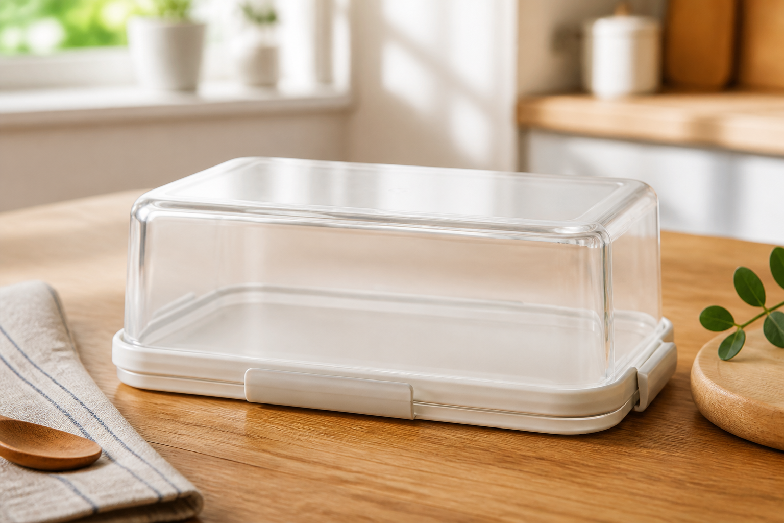 A Bento Box turned upside down over a wooden table with no leakage whatsoever showing a perfect seal