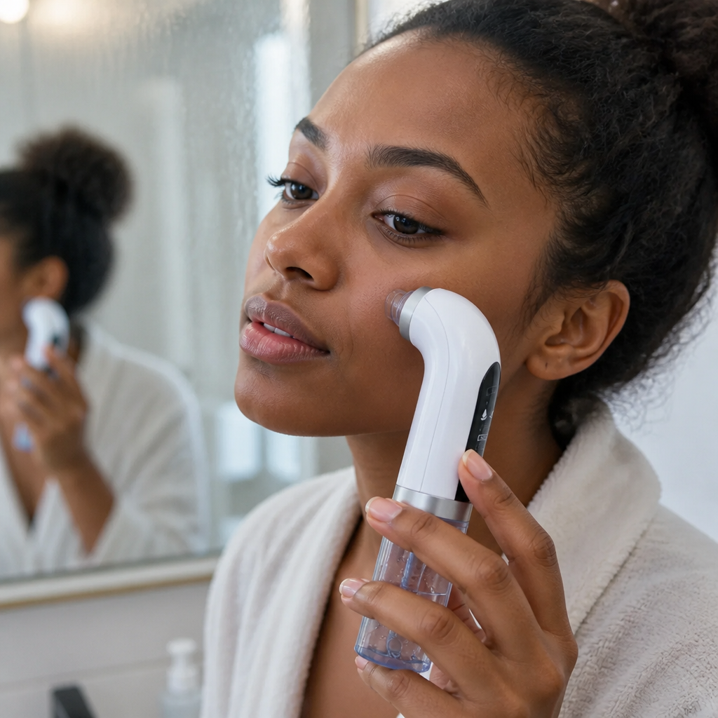 Acne treatment probe with antibacterial suction for treating blemishes and congested skin