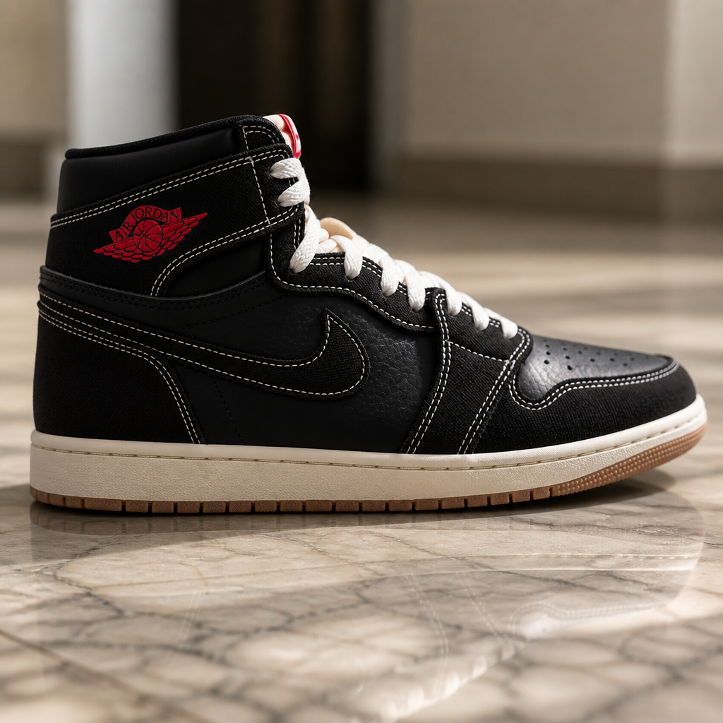 Nike Total 90 Premium in size Medium in the Black colorway shown on a polished marble surface with soft directional lighting