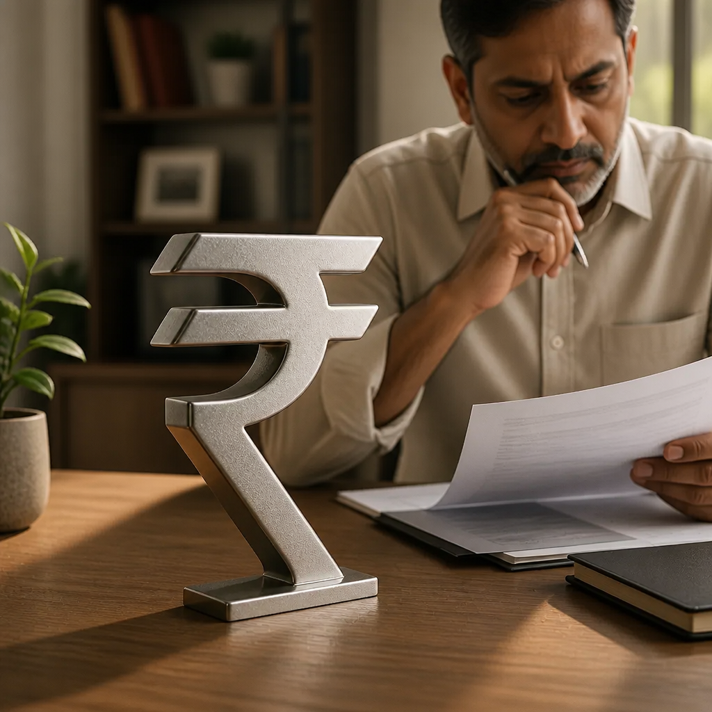 Indian Rupee symbol in elegant serif font