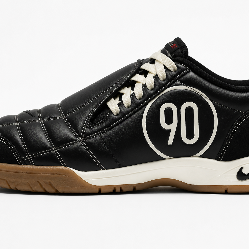 Close-up product shot of Nike sneakers showing the side profile, soft sole, and signature swoosh logo in crisp detail on a clean background