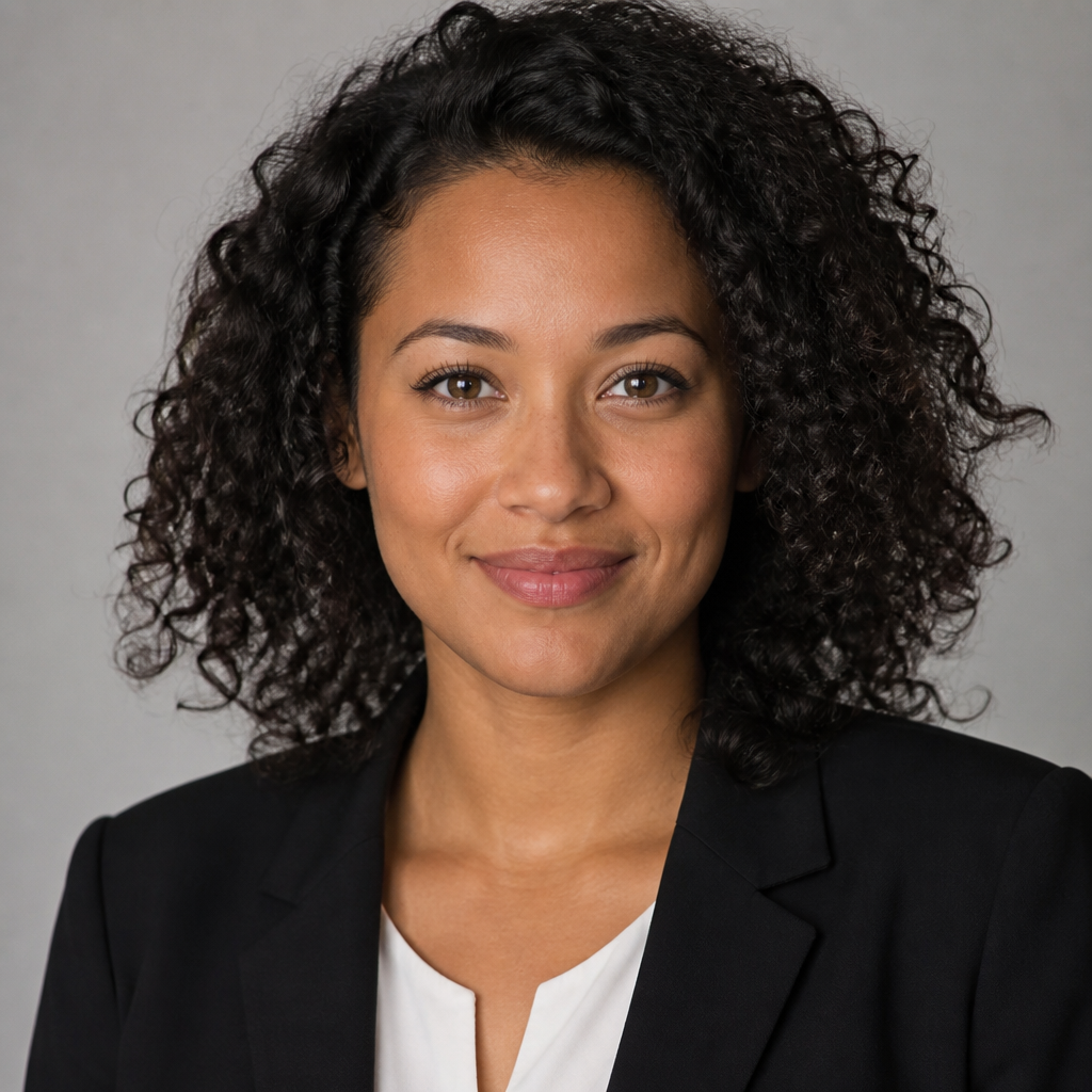 Warm portrait of a smiling Black woman with natural curls, soft window light illuminating her face, shallow depth of field and earthy tones