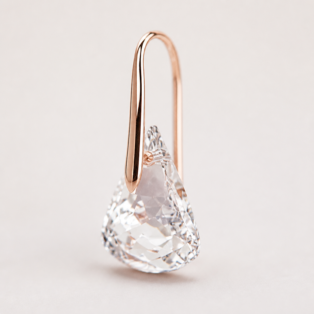 Close-up of the rose gold finish setting on the Lunar earring