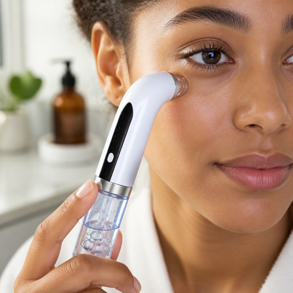 Gentle under-eye probe with soft suction for delicate under-eye area and dark circles