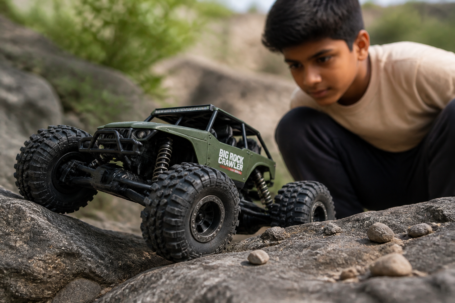 GRAPHENE 1:8 Big Rock Crawler in matte green with giant offroad tyres