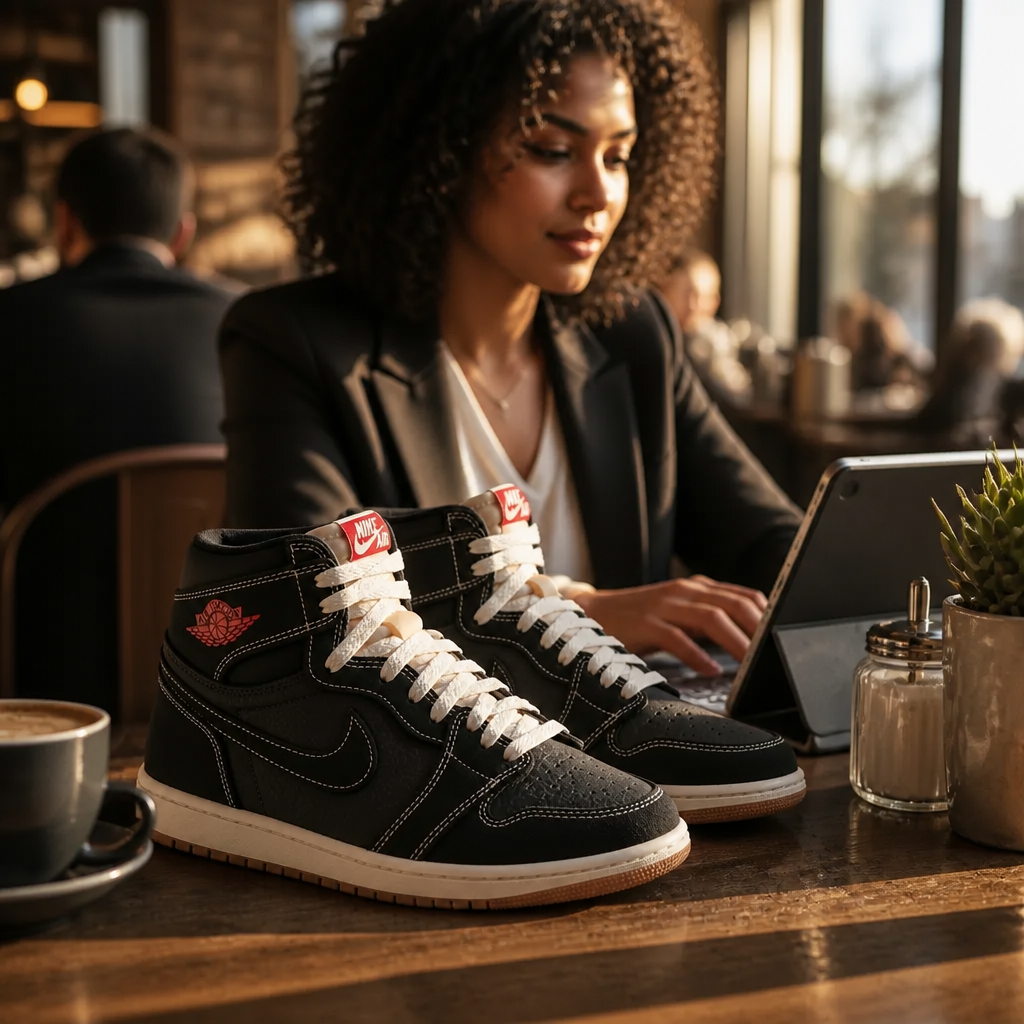 Lifestyle portrait of a confident mixed-ethnicity young professional using Test gateway type during a busy morning routine at a sunlit cafe table with warm golden hour lighting