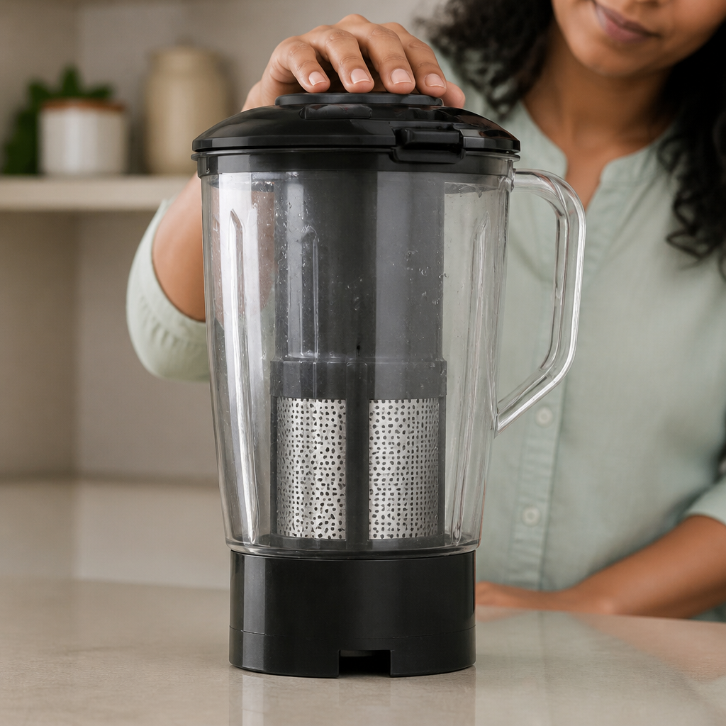 Close-up detail thumbnail of the large multipurpose mixer jar with lid