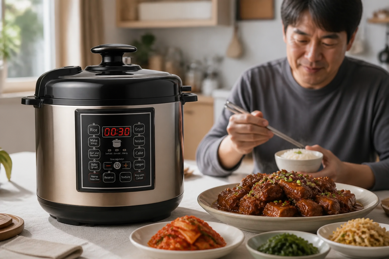 압력밥솥으로 만든 촉촉한 돼지갈비찜, 노릇하게 익은 한국 가정식 반찬