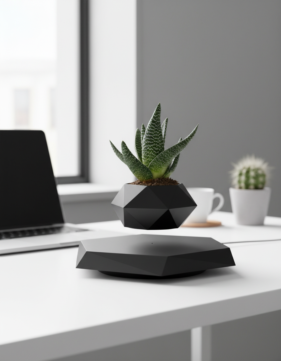 Levitating Bonsai Tree on magnetic base displaying innovative design