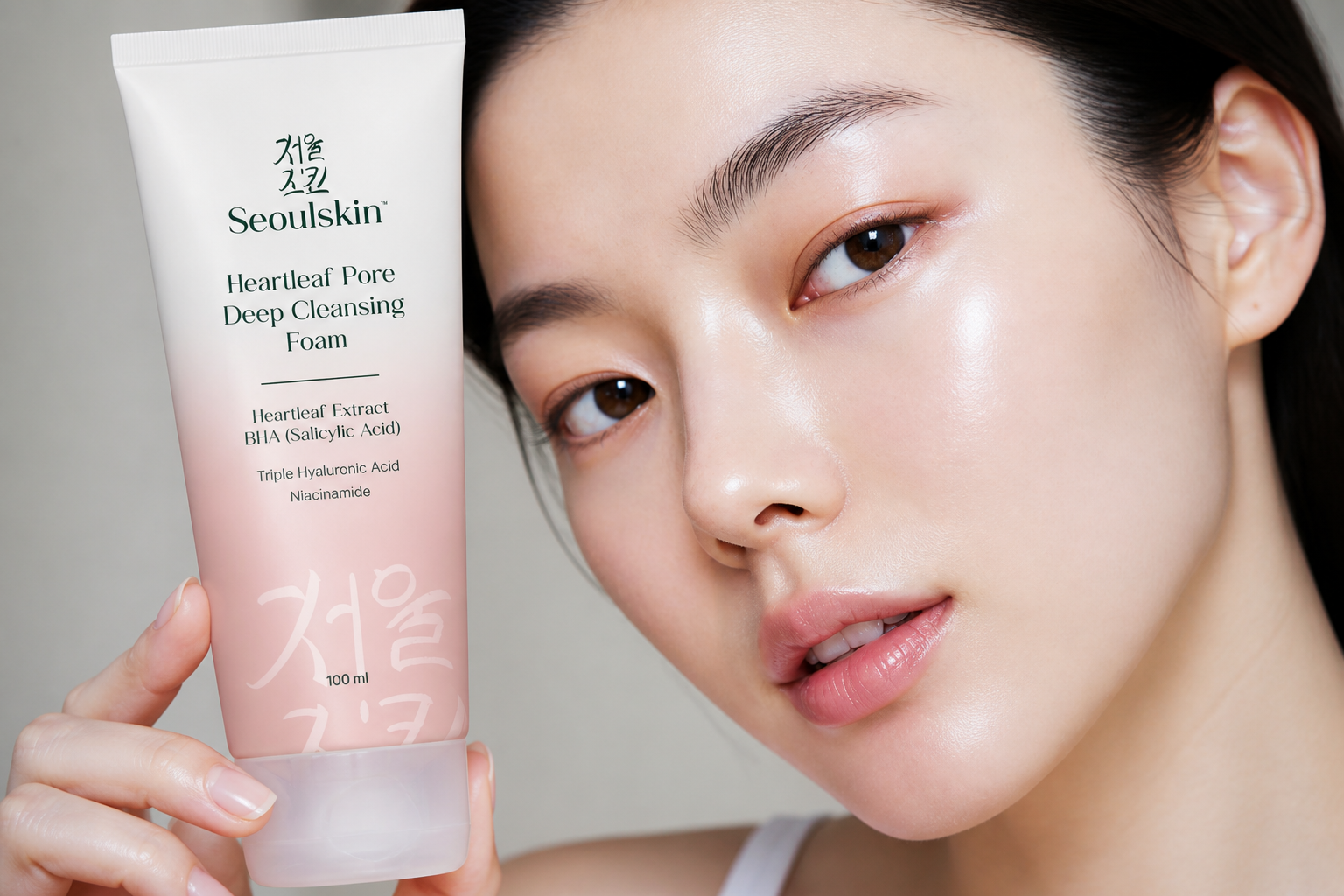 반짝이는 피부 질감 클로즈업, 부드럽고 맑은 피부 결이 선명하게 드러나는 고해상도 이미지