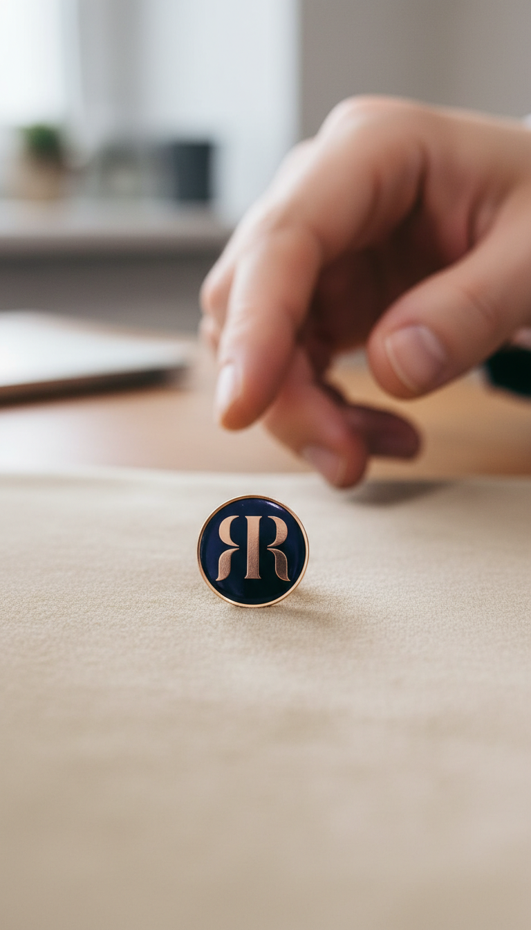 Gold branded pin badge for corporate events