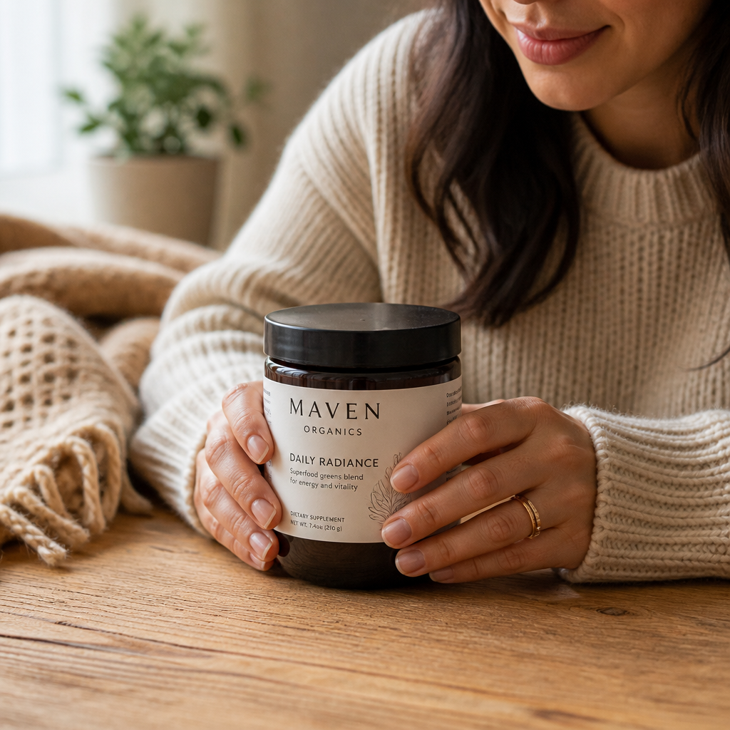 Close-up lifestyle photograph of a woman's earlobe wearing a delicate Lumen Hook earring with soft bokeh background in a warm caf&eacute; setting