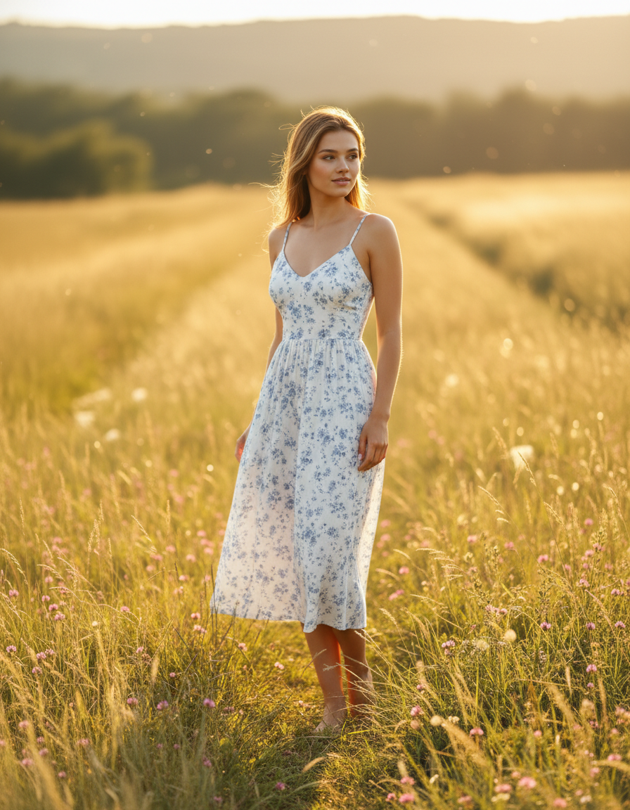 Vaist&eacute; clothing - Woman in floral dress against the sky