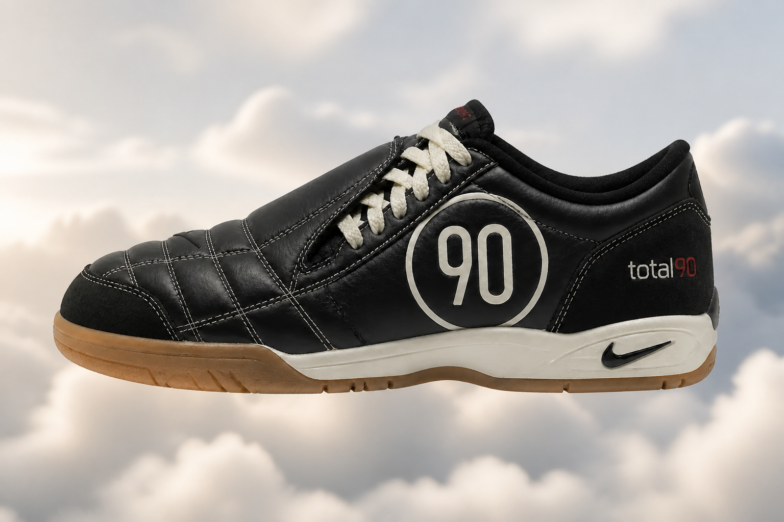 Single Nike sneaker floating on a soft cloud-like background emphasizing ultra-lightweight design and airy construction