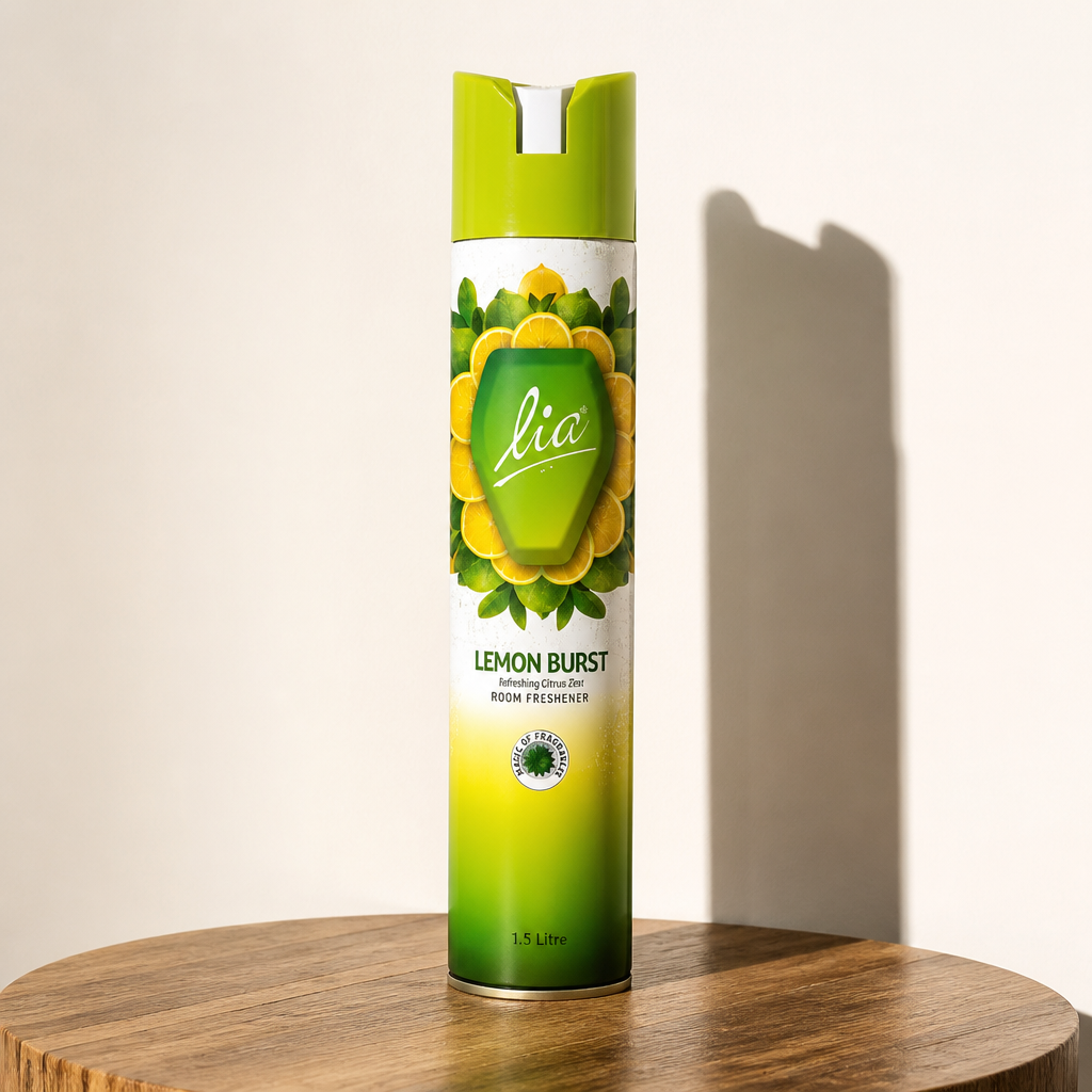LIA Green 1.5 litre bottle product photo with dramatic side lighting