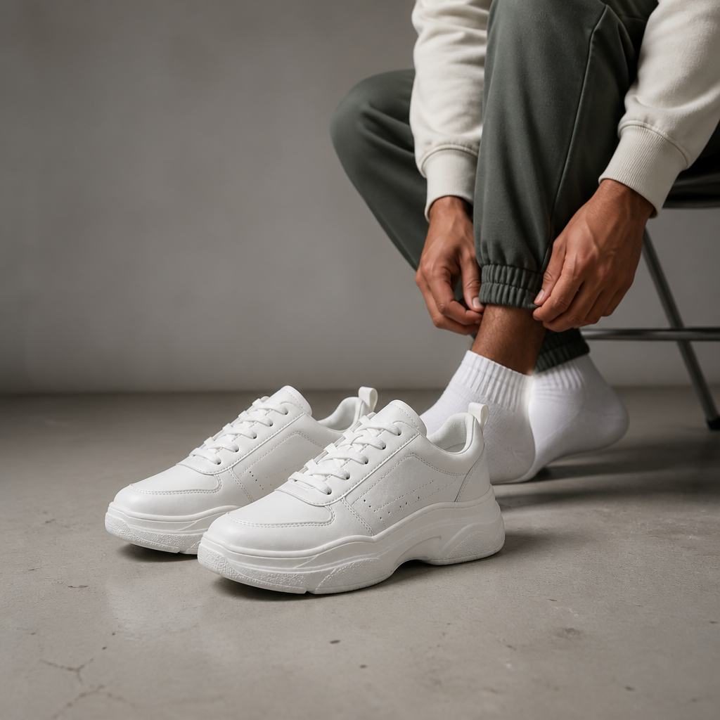 Stylish side profile shot of Nike Sneakers 3 highlighting the iconic swoosh, clean lines and modern silhouette against a soft gradient background