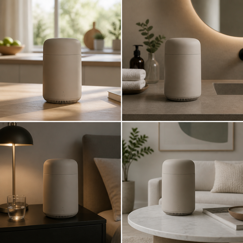 Uninspired sterile modern living room with matching beige furniture and forgettable generic wall art lacking personality