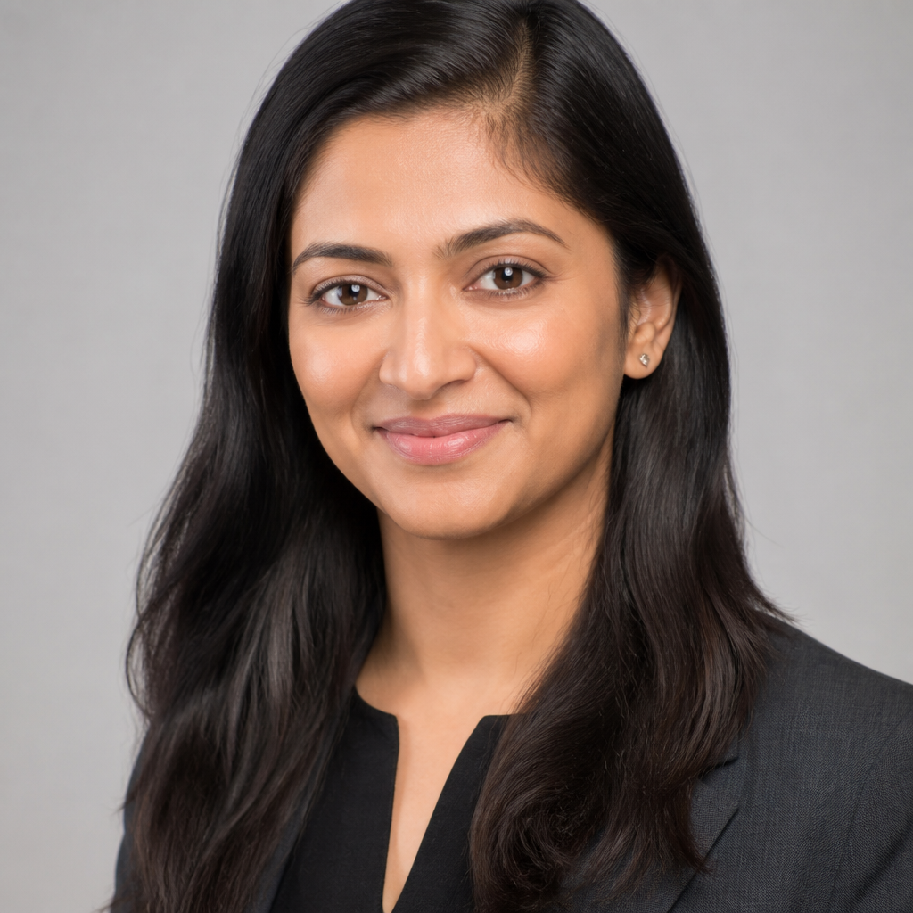 Smiling young Indian woman with long dark hair wearing the sparkling Dextera hoop earrings in soft natural daylight, warm close-up portrait against a blurred neutral background