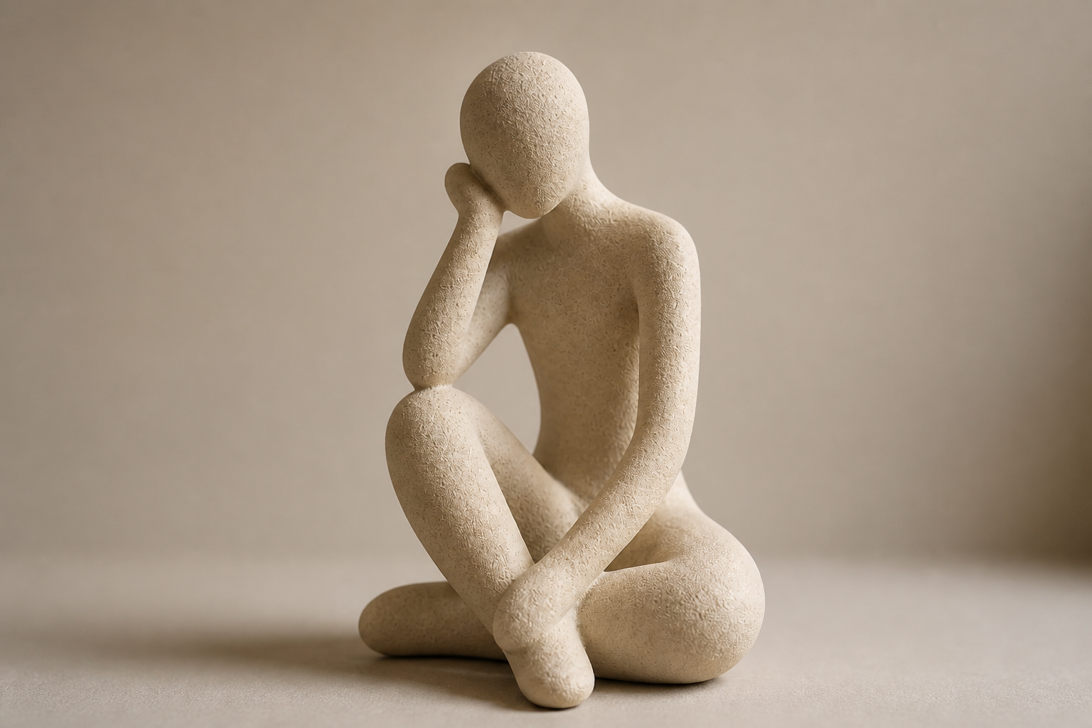 Macro close-up photograph showing intricate resin texture and handcrafted surface details of the abstract thinker accent under soft natural light