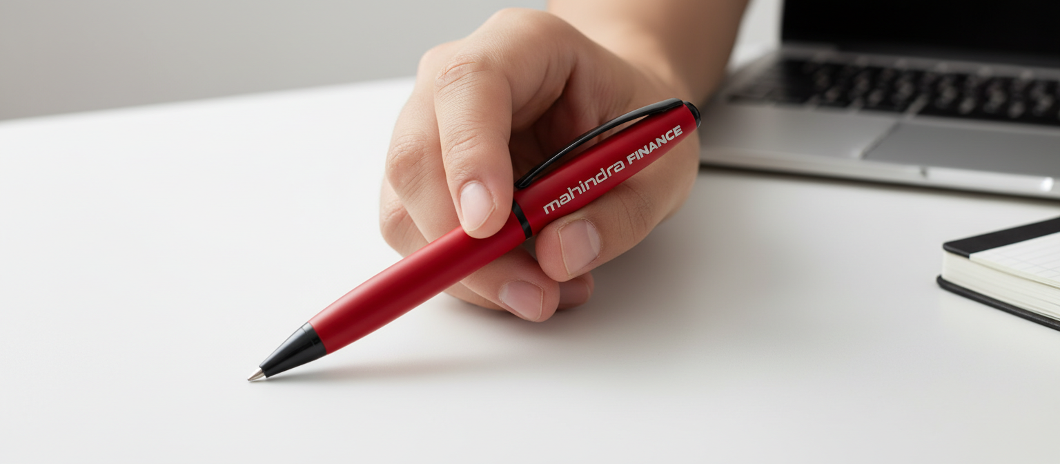 Red promotional pen with corporate branding