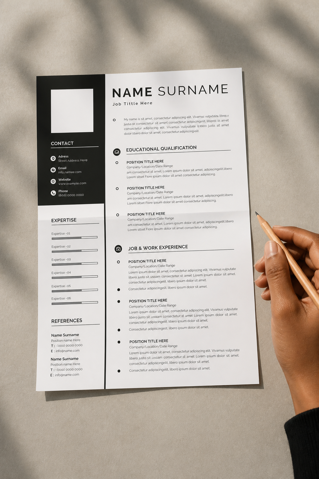 Resume template product preview two highlighting sections and typography hierarchy