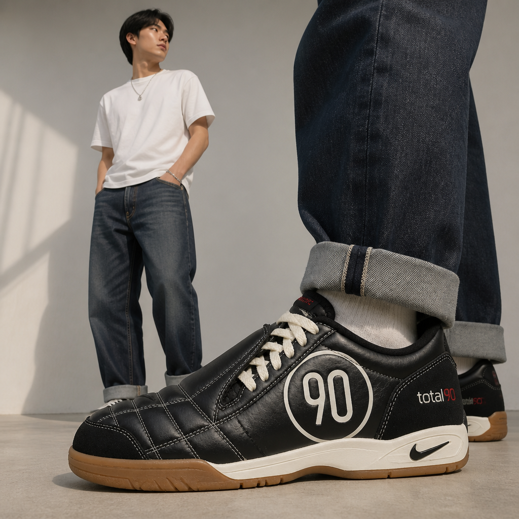 Lifestyle image showing the Nike sneakers style=