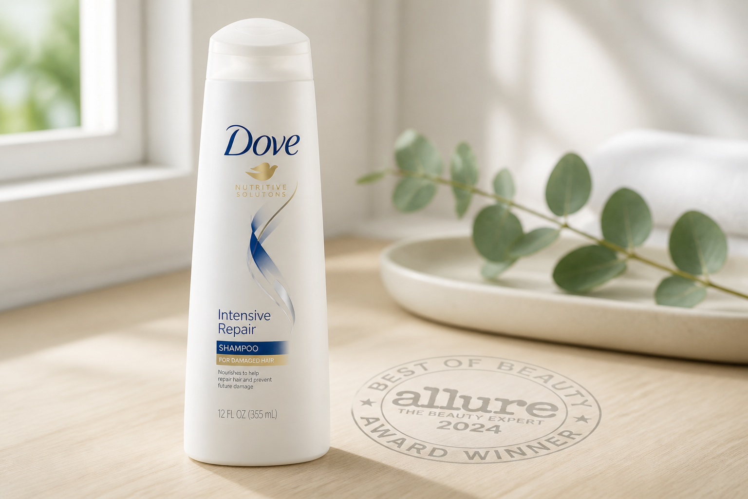 Allure magazine best-of beauty award stamp in soft gray