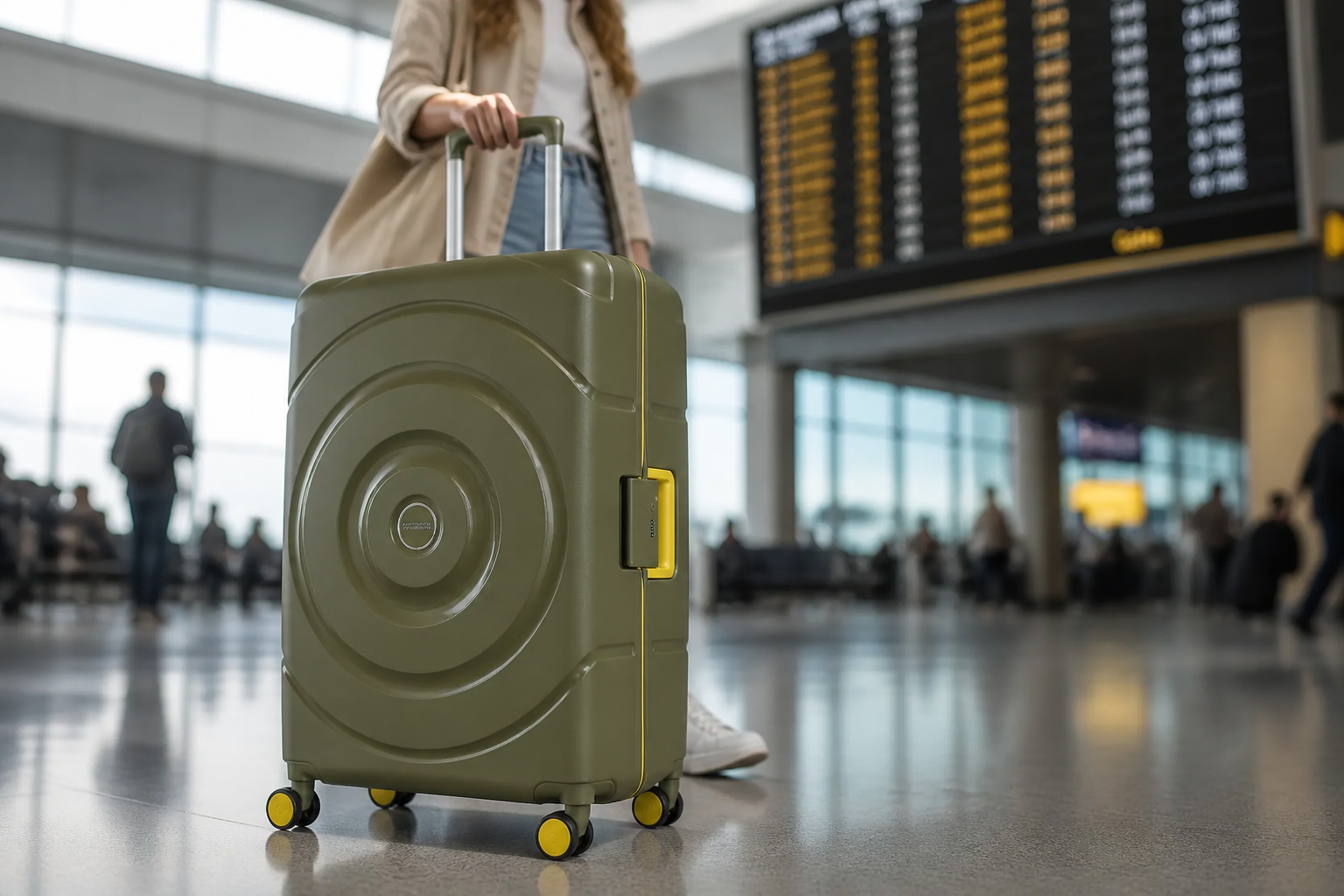 Circurity luggage with premium smooth-rolling double wheels capable of 360-degree rotation for effortless navigation through airports