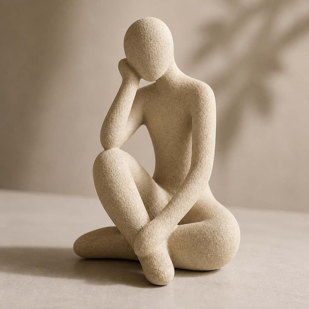 Detail shot of the modern aesthetic and color palette of the Abstract Thought Thinker Accent Resin