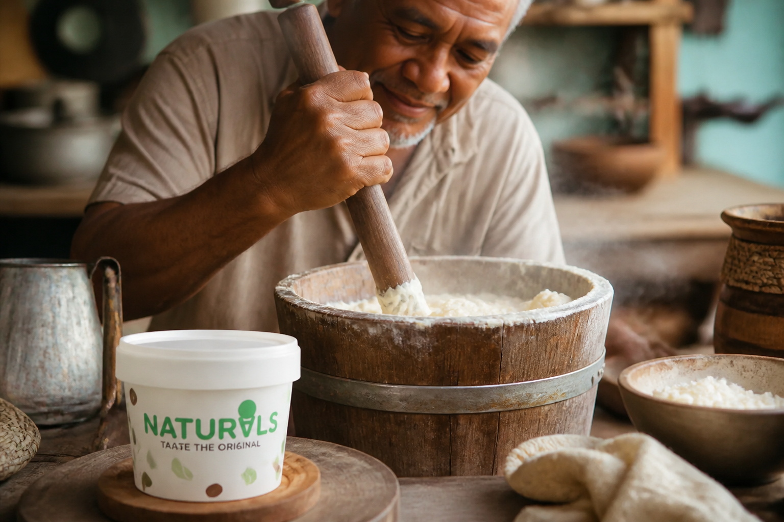 Traditional ice cream churning method showing creamy texture being developed, warm nostalgic kitchen setting