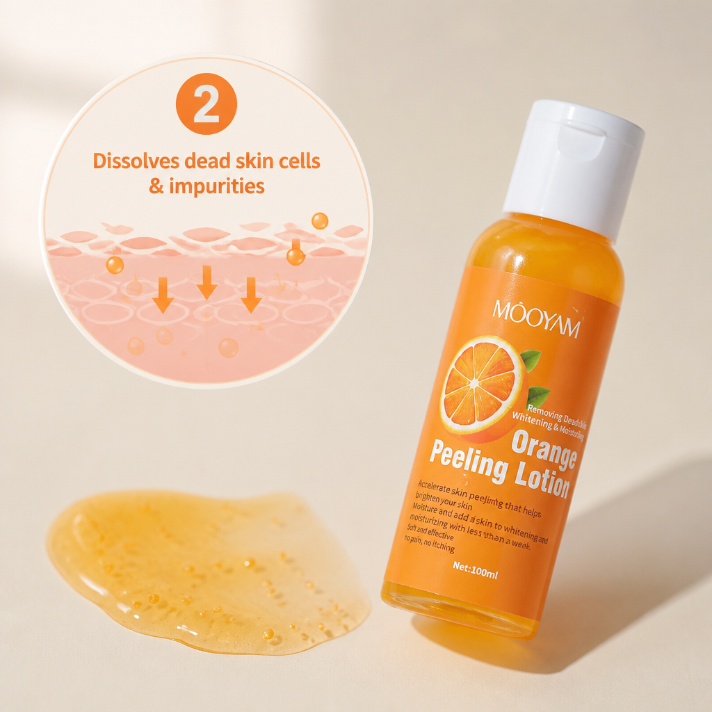 Macro circular icon showing step two with the lotion dissolving dead skin cells