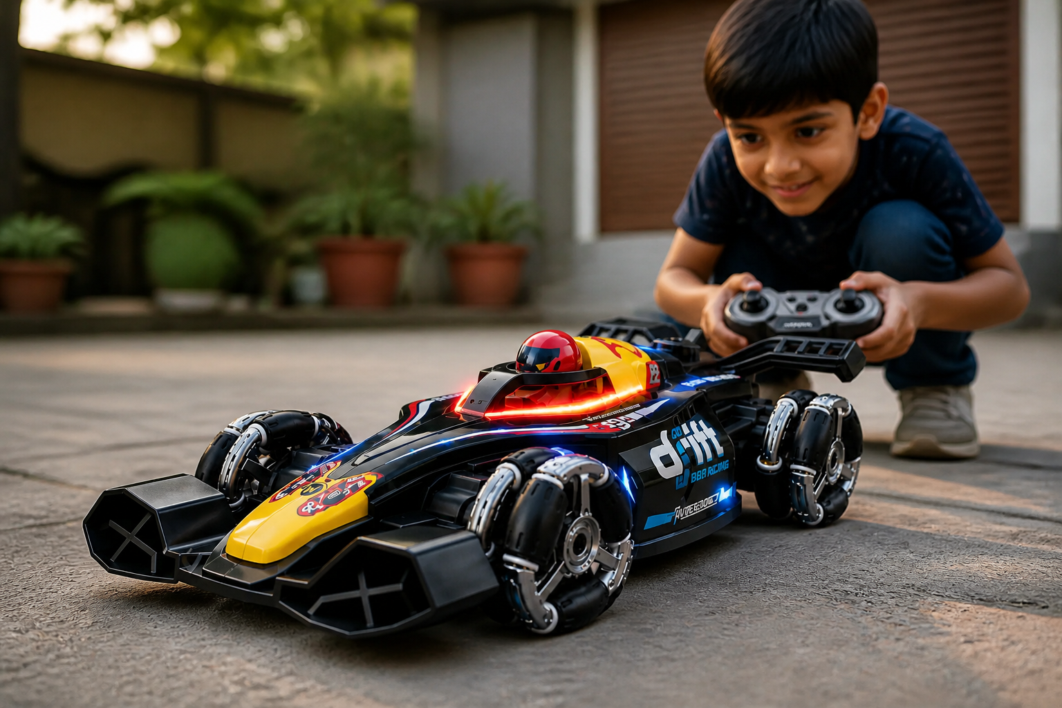 GRAPHENE Growler RC Car in orange monster truck style with aggressive stance and LED headlights