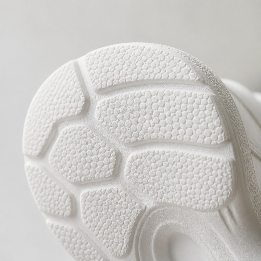 Macro close-up of the Nike Sneakers 3 sole cushion showing soft responsive foam padding with hexagonal grip pattern