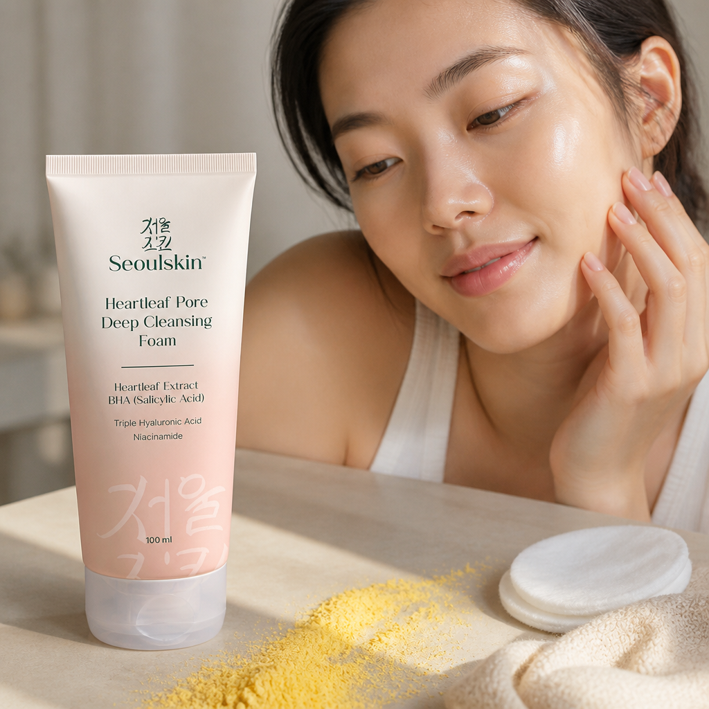 Niacinamide bright yellow powder - vitamin B3 for evening skin tone, warm studio lighting, fine texture macro shot