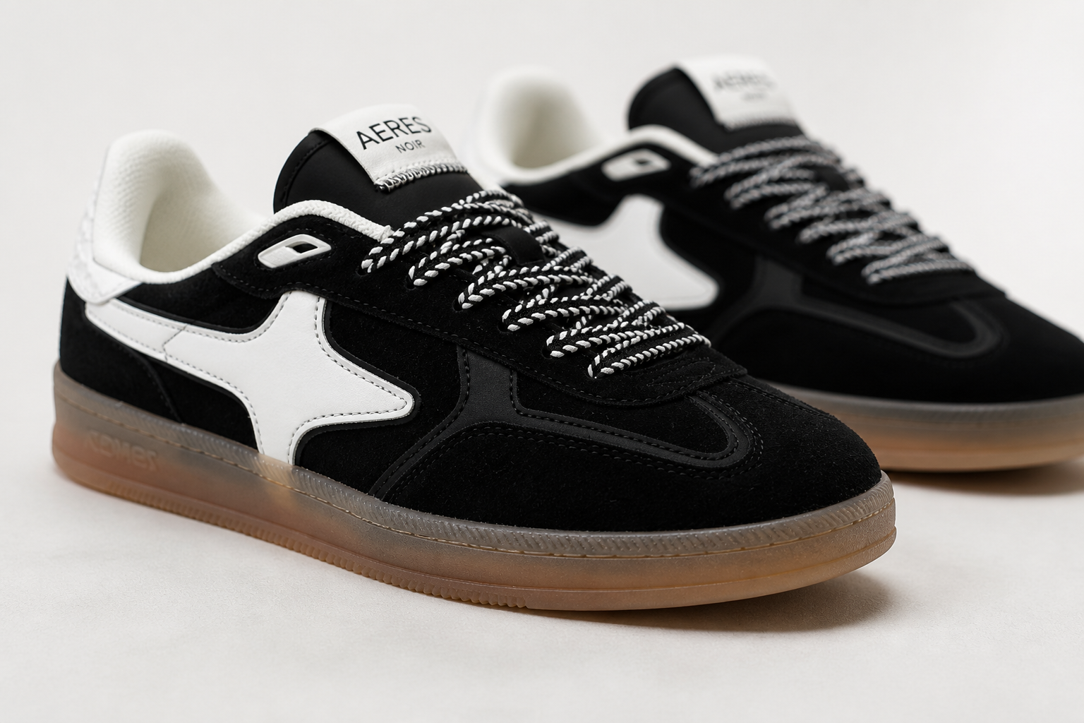 Pristine Aeres NOIR sneaker looking fresh and intact after months of wear, clean lines and quality materials visible