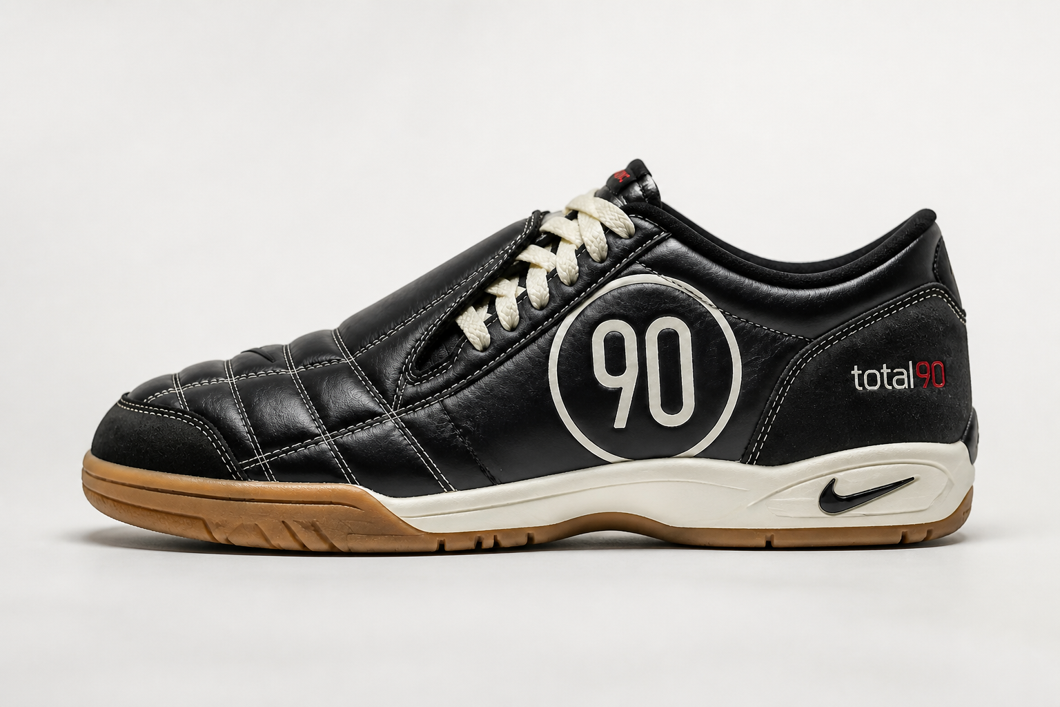 Side profile of a modern lightweight Nike sneaker with sleek white upper and purple sole accents on bright clean background