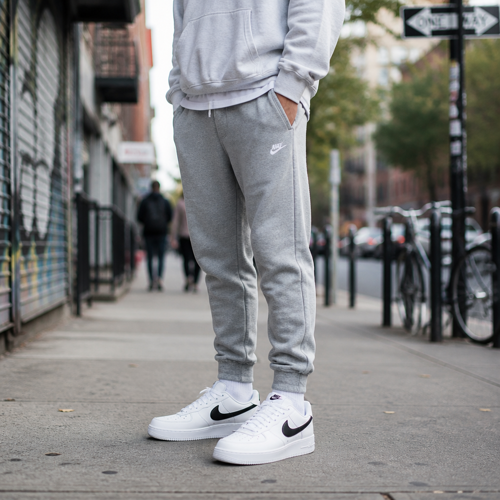 Lifestyle image showing the Nike sneakers style=