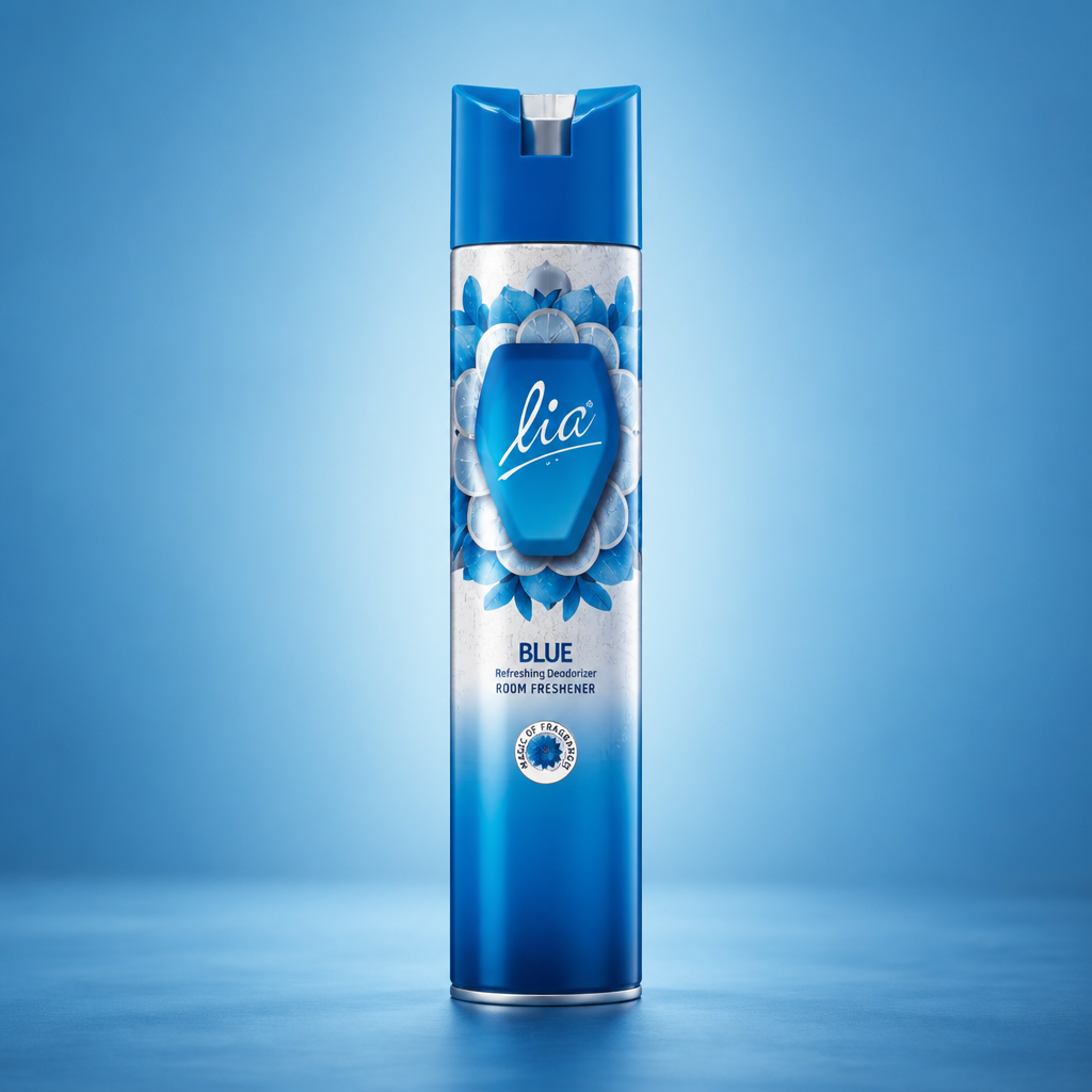 LIA Blue 1 litre bottle product photo with ocean-blue accent lighting