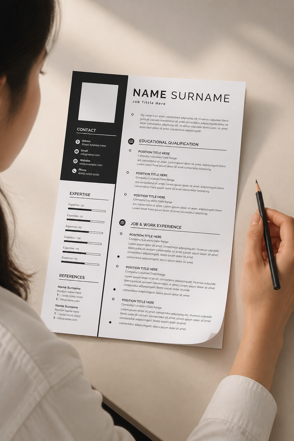 Clean modern professional resume template with thoughtful typography balanced whitespace accent color bar and clear visual hierarchy on a soft neutral background