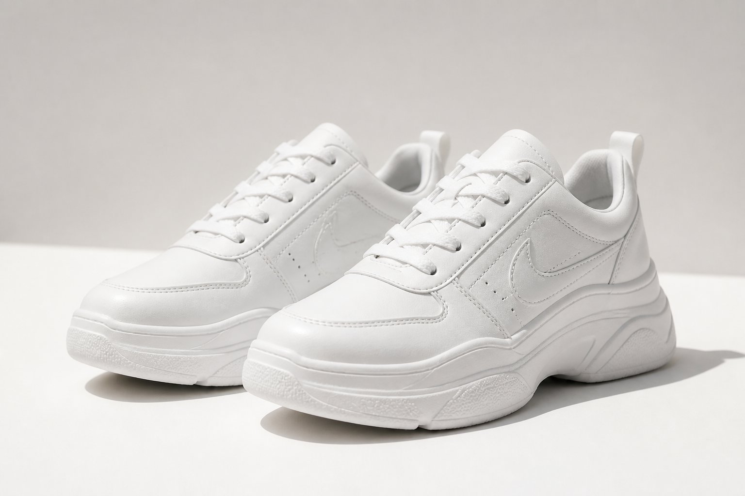 Final hero product shot of Nike Sneakers 3 on a clean white background with strong natural lighting and the iconic swoosh prominently displayed