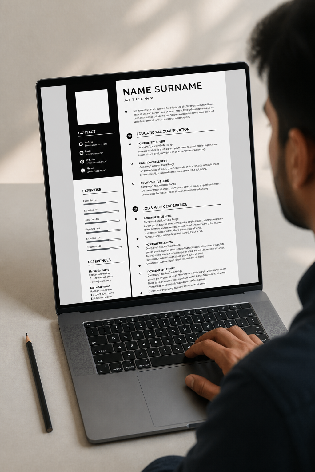 Professional resume template mockup one showing clean modern layout on a laptop screen