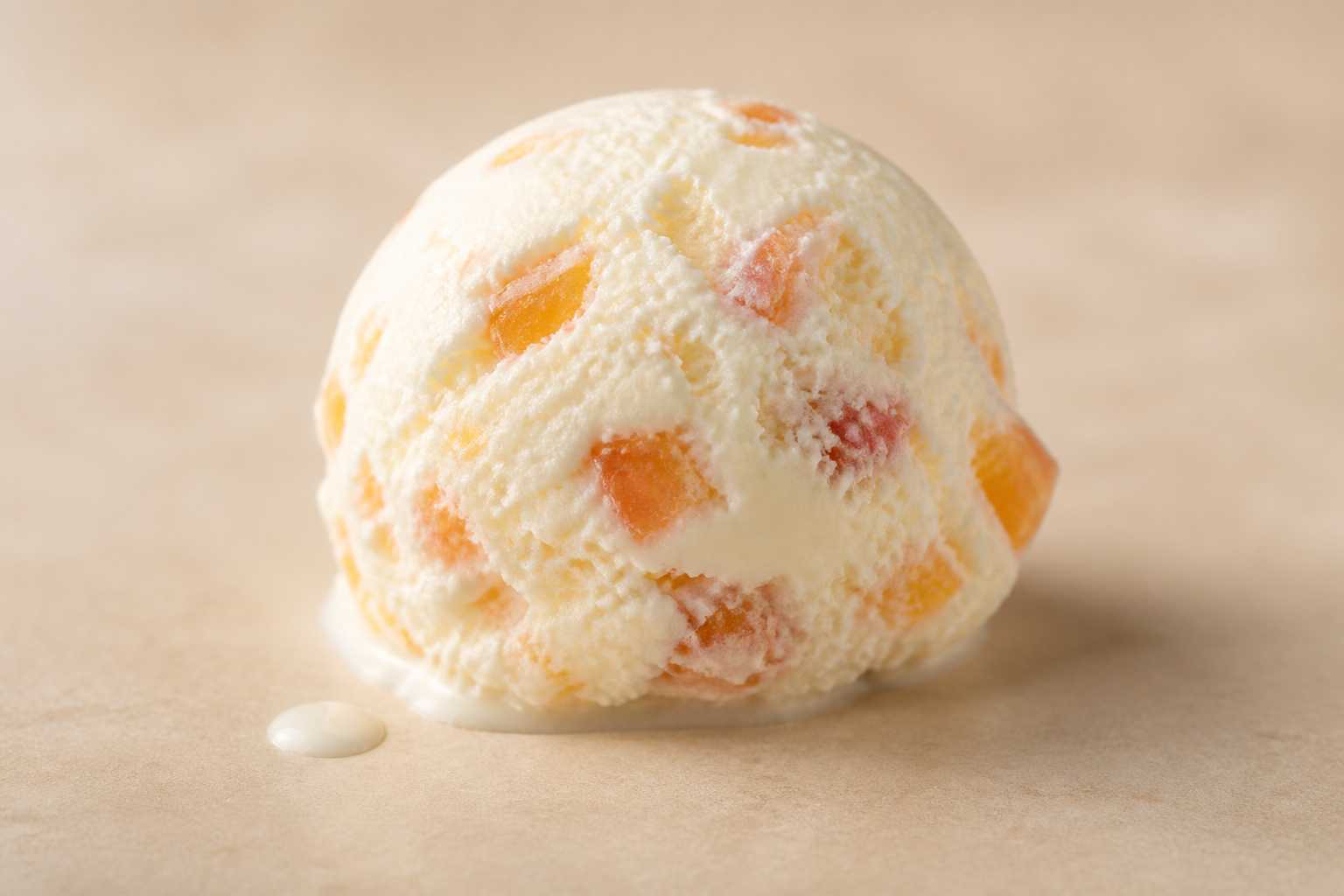 Final ice cream product showing visible fruit pieces, rich creamy texture, appetizing presentation