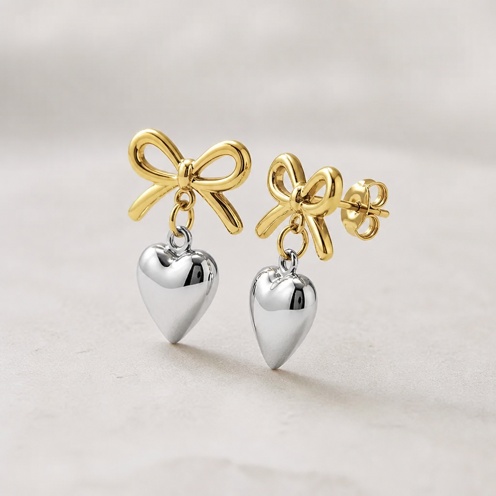Love Heart Earrings thumbnail side view showing bi-metal finish
