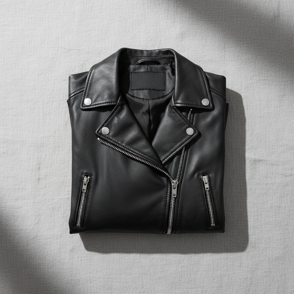 Premium Women's Black Leather Jacket - Flat Lay