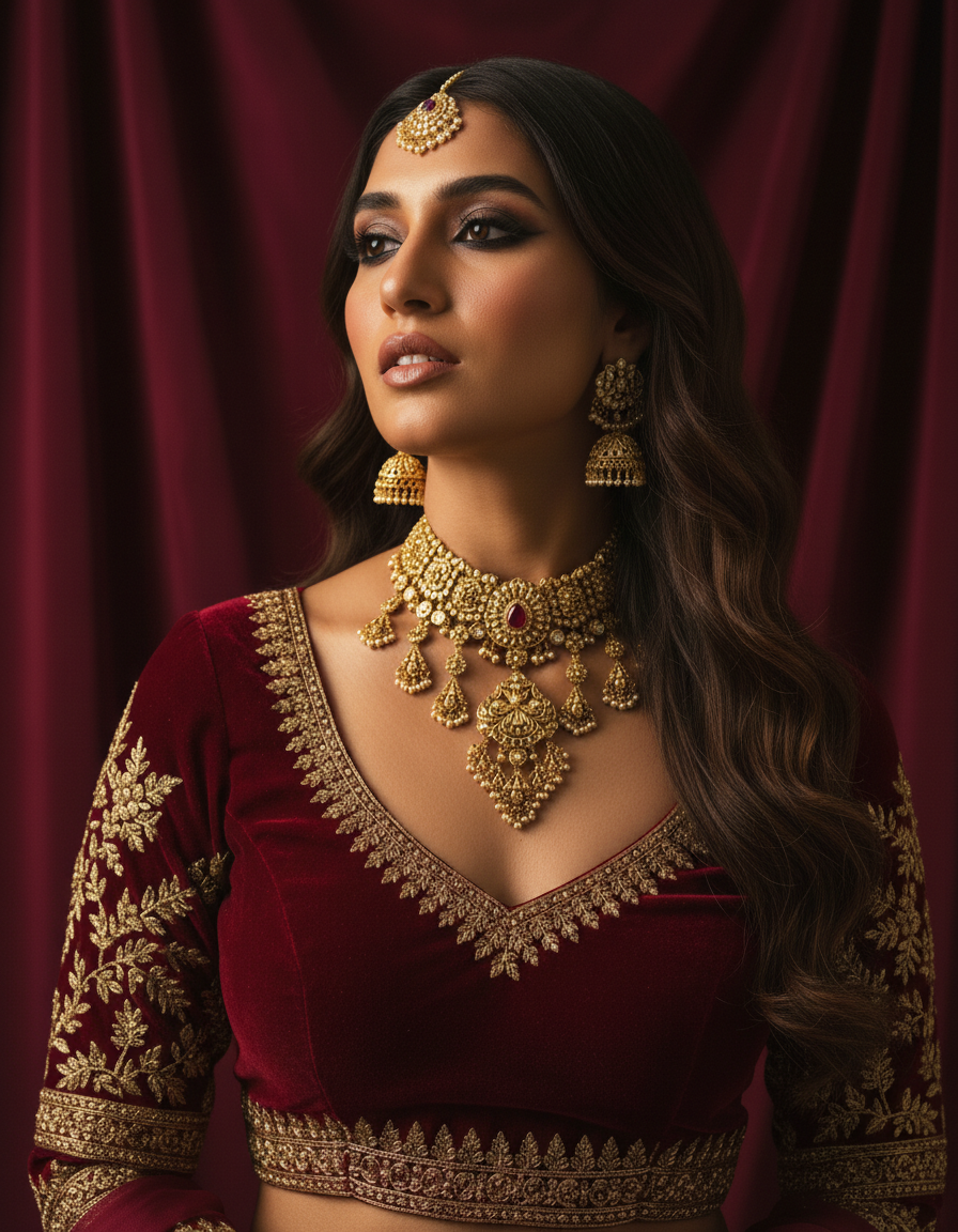 Elegant red lehenga with gold embroidery - Vaani Collection